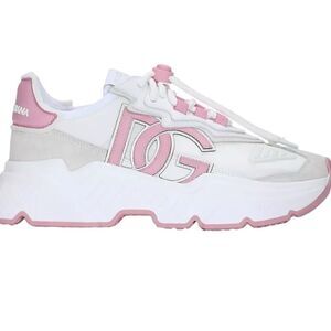 SOLD‼️Dolce & Gabanna Pink and White Low-Top Sneakers      Size 36.5 ( 6 1/2)